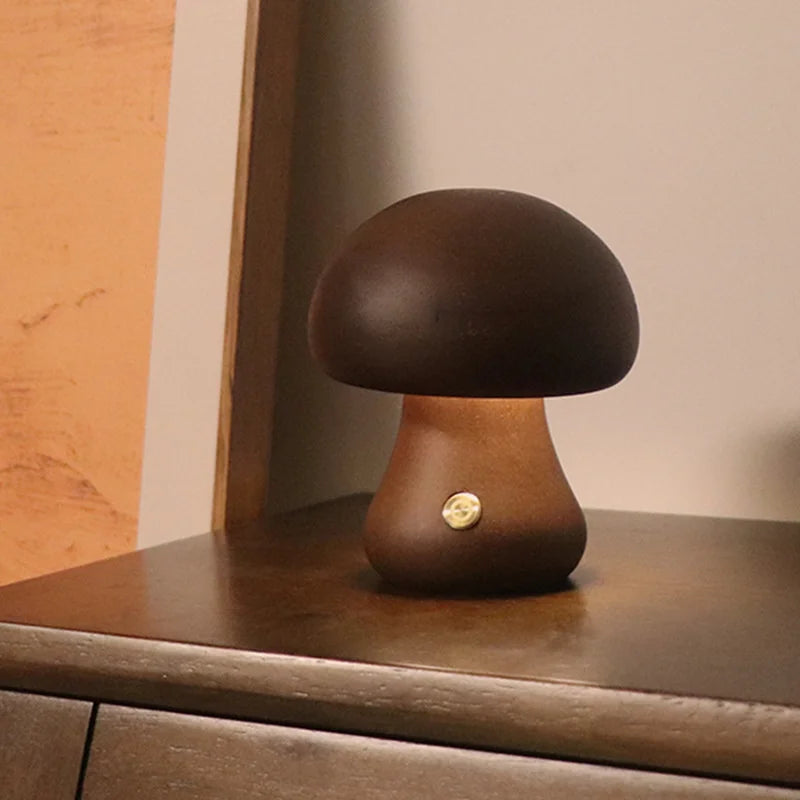 ELMAS Touch Control Wooden Mushroom Bedside Lamp