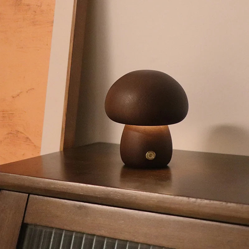 ELMAS Touch Control Wooden Mushroom Bedside Lamp