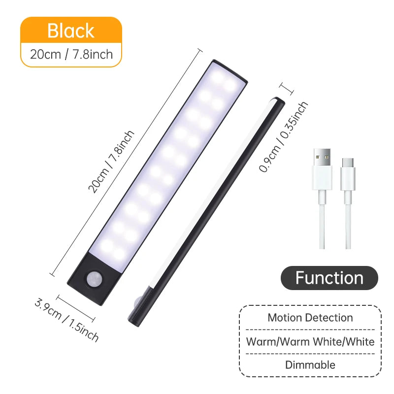 Motion Sensor Light Wireless LED Night Light USB Rechargeable Night Lamp Cabinet Wardrobe Lamp Under Backlight For Kitchen