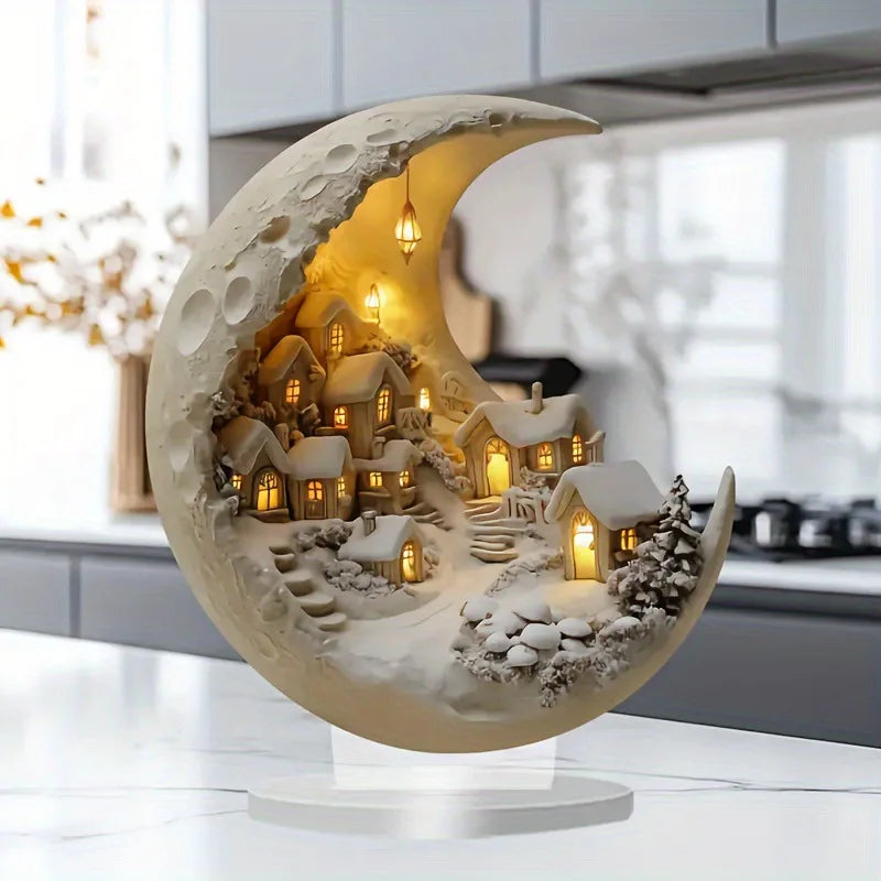 Moonhouse DIY Wooden Christmas Ornament – Warm LED 2D Holiday Decoration