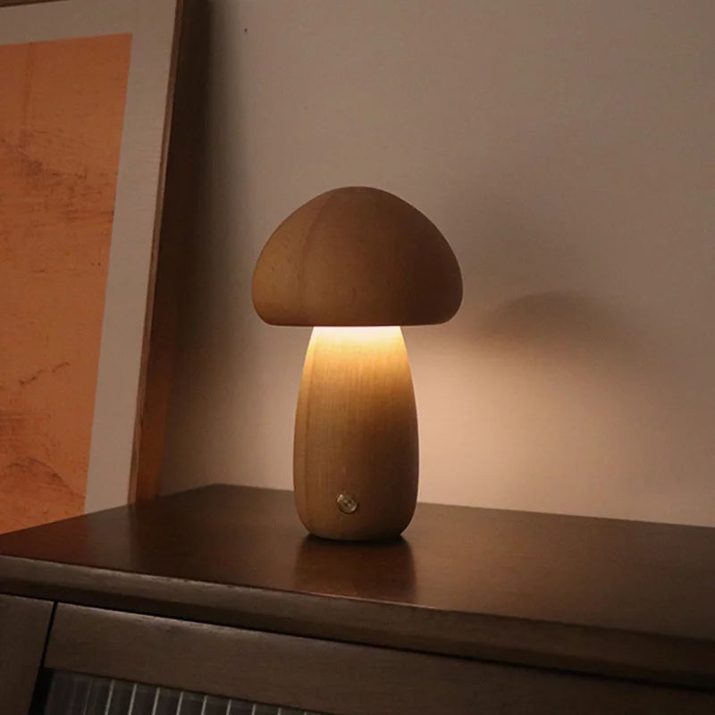 ELMAS Touch Control Wooden Mushroom Bedside Lamp