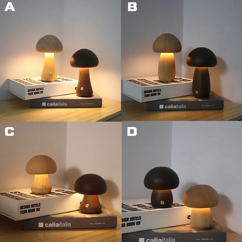 ELMAS Touch Control Wooden Mushroom Bedside Lamp