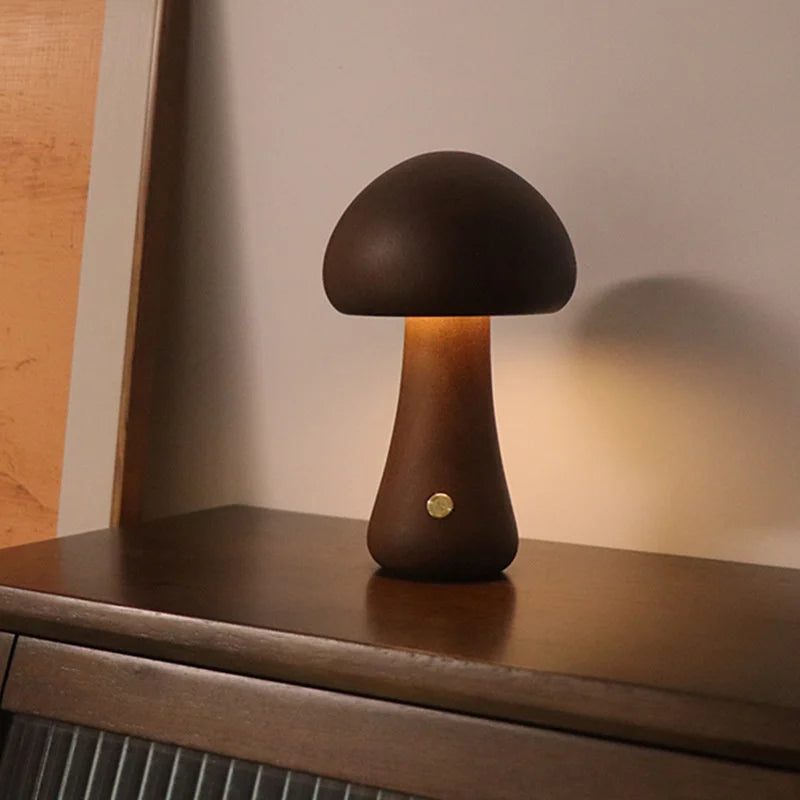 ELMAS Touch Control Wooden Mushroom Bedside Lamp
