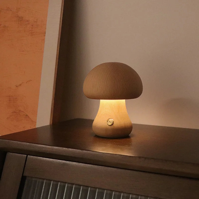 ELMAS Touch Control Wooden Mushroom Bedside Lamp
