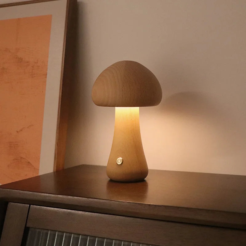 ELMAS Touch Control Wooden Mushroom Bedside Lamp