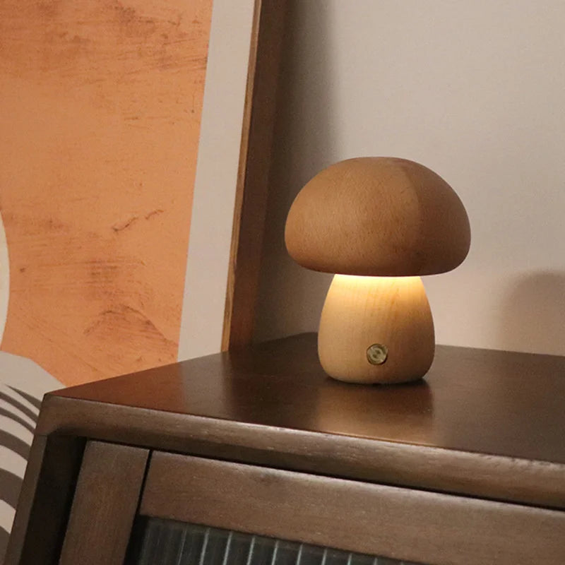 ELMAS Touch Control Wooden Mushroom Bedside Lamp
