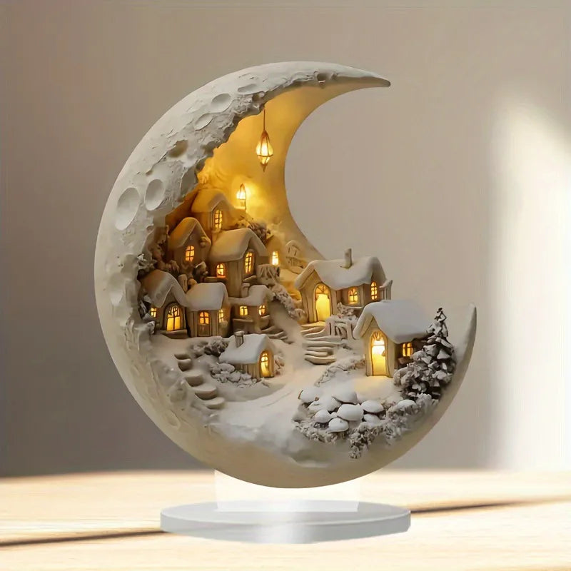 Moonhouse DIY Wooden Christmas Ornament – Warm LED 2D Holiday Decoration