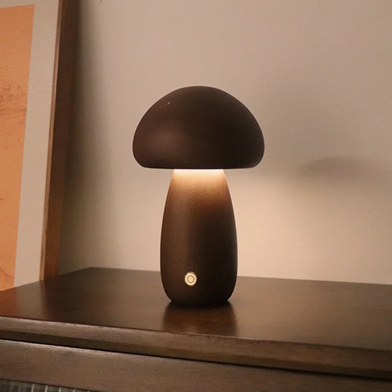 ELMAS Touch Control Wooden Mushroom Bedside Lamp